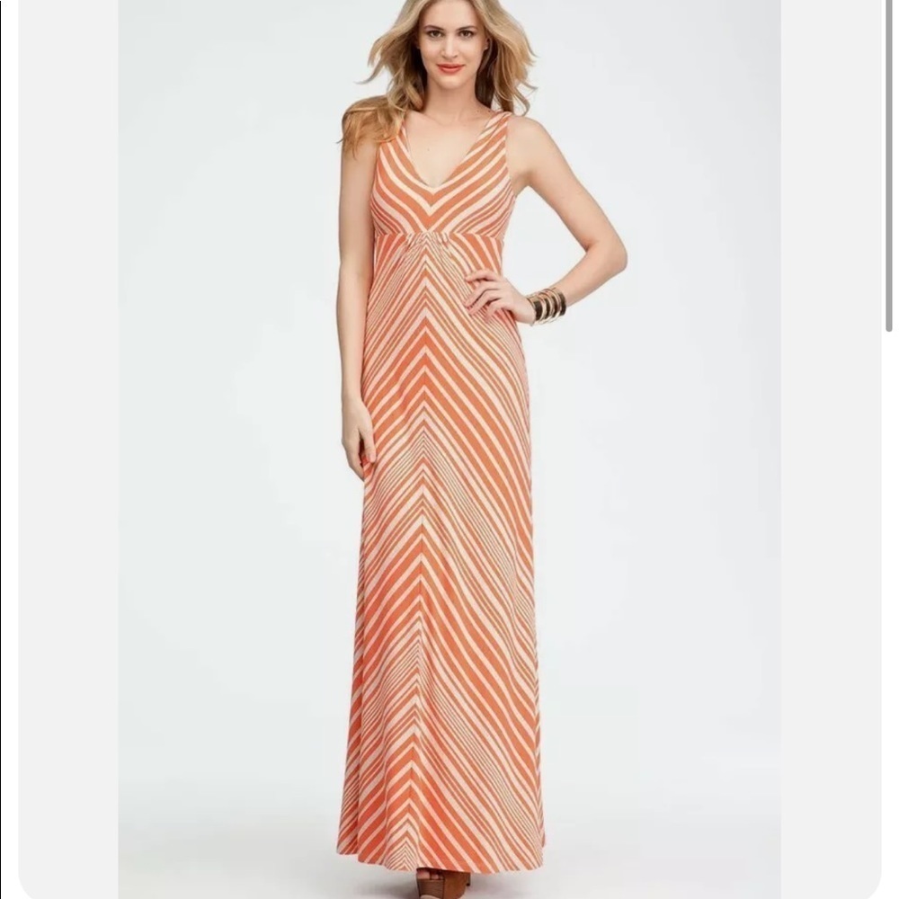 Bebe | Chevron Maxi Dress Women's Size XS Orange Rayon Blend Sleeveless Long